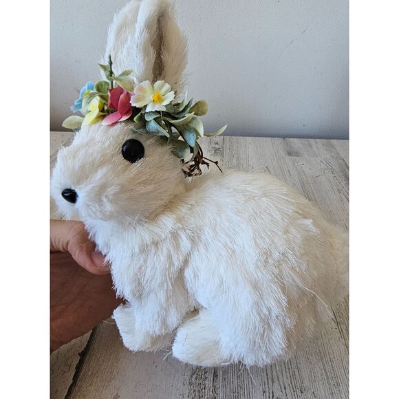 Vintage Pier 1 Easter sisal bottle brush rabbit Bunny white flowers spring Easte - Picture 7 of 8